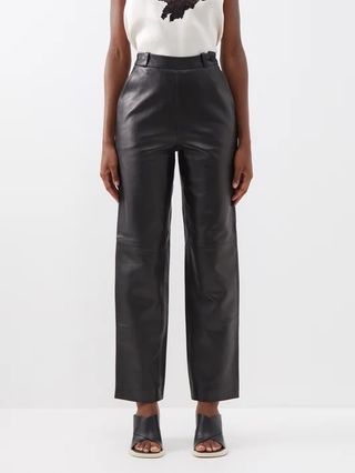 Burgundy Wide-leg leather trousers, Raey