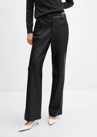 Mango + Mid-Rise Leather Effect Trousers