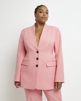 River Island + Plus Pink Buttoned Up Blazer