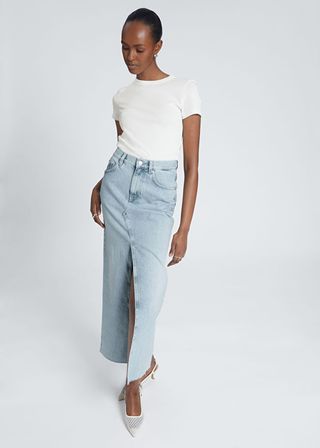 & Other Stories + Long Frayed Edge Denim Skirt