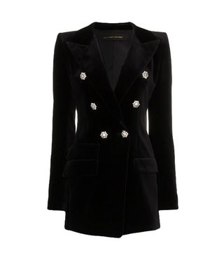 Alexandre Vauthier + Crystal Button Double Breasted Cotton Jacket