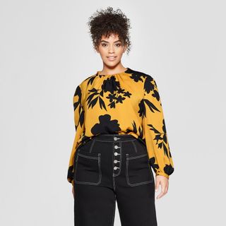 Who What Wear x Target + Long Bishop Sleeve High Neck Blouse