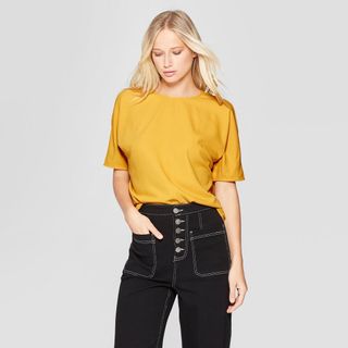 Who What Wear x Target + Pintuck Elbow Sleeve Boxy T-shirt
