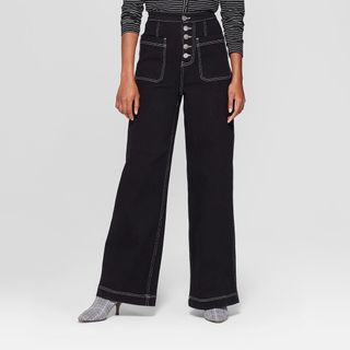 Who What Wear x Target + Contrast Stitch Mid-Rise Straight Leg Jeans