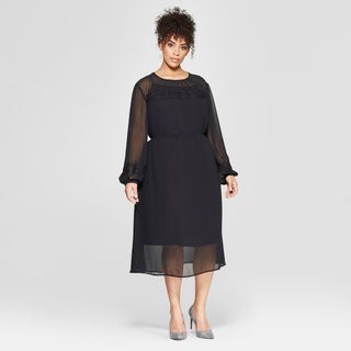 Who What Wear x Target + Long Sleeve Lace Mix Midi Dress