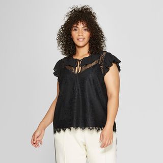 Who What Wear x Target + Short Sleeve Soft Ruffle Lace Shell