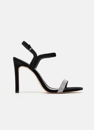 Zara + Rhinestone-Encrusted Velvet Sandals