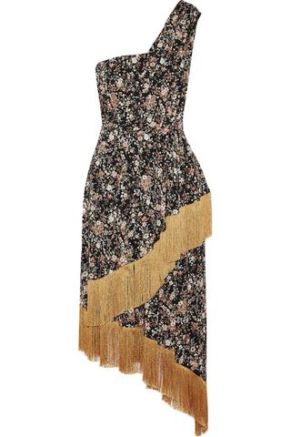 Adam Lippes + One-Shoulder Fringe-Trimmed Floral-Print Silk Midi Dress
