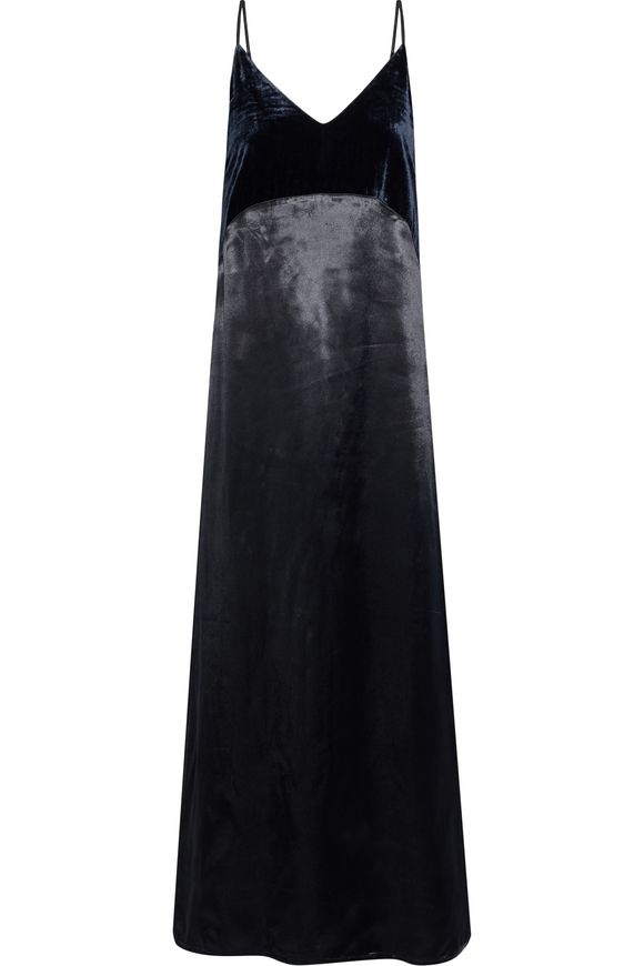 Maje + Ryck Velvet-Paneled Satin Maxi Slip Dress
