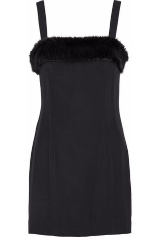 Staud + Elise Faux Fur-Trimmed Crepe de Chine Mini Dress