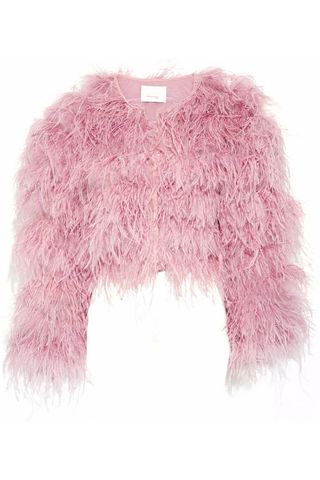 Cinq a Sept + Lennox Cropped Feather-Embellished Mesh Jacket