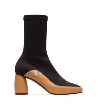 Reike Nen + Black and Brown Curved 90 Leather Sock Boots