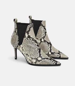 Zara + Print Heeled Leather Ankle Boots