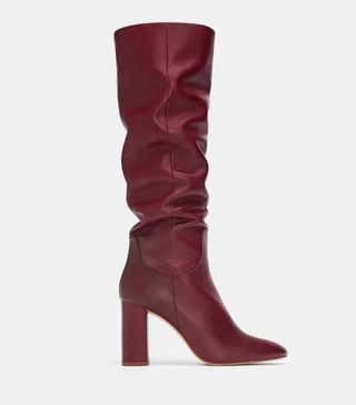 Zara + High-Heeled Leather Boots