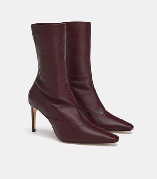 Zara + Heeled Leather Ankle Boots