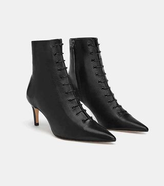 Zara + Laced Leather Ankle Boots