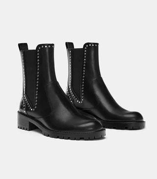 Zara + Flat Ankle Boots With Studs