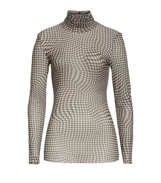 Ganni + Houndstooth Print Mesh Turtleneck