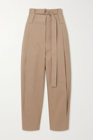 Tibi + Myriam Belted Pleated Cotton-Blend Twill Tapered Pants
