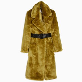 Topshop + Chartreuse Faux Fur Belted Coat