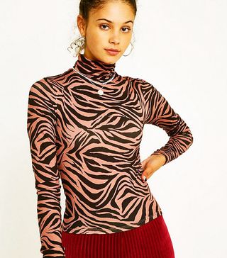 Urban Outfitters + Zebra-Print Second Skin Funnel-Neck Top