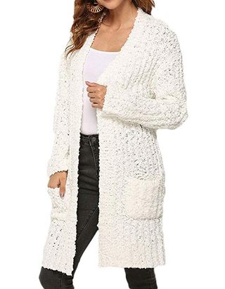 FOROLAV + Long Sleeve Open Front Popcorn Cardigan Sweater Coats with Pockets