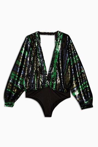 Topshop x Halpern + Striped Sequin Bodysuit