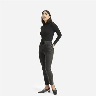 Everlane + Authentic Stretch High-Rise Cigarette Ankle Jeans in Washed Black
