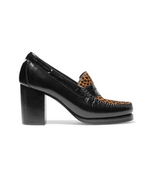 Re/Done + Weejuns The Winsome Glossed-Leather and Leopard-Print Calf Hair Pumps