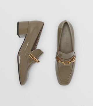 Burberry + Link Detail Patent Leather Block-Heel Loafers