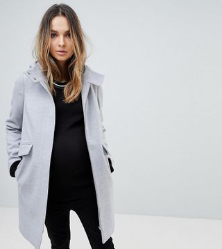 ASOS Maternity + Hooded Slim Coat With Zip Front
