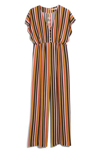 Madewell + Rainbow Stripe V-Neck Button Front Jumpsuit