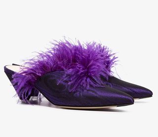 Attico + Purple Cara 45 Feather Embellished Moiré Mules