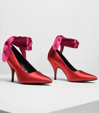 Charles 
Keith + Scarf Bow Satin Pumps