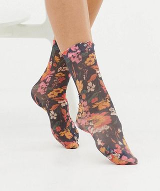 Monki + Flower-Print Socks