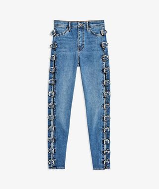 Topshop + Mid Blue Buckle Jamie Jeans