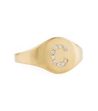 Sarah Chloe + 14K Petite Diamond Initial Signet Ring