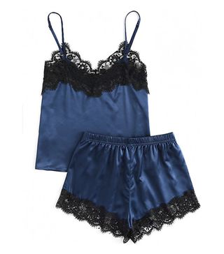 MakeMeChic + Lace Satin Sleepwear Cami Top Shorts Pajama Set