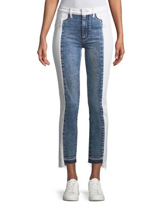 Paige + Hoxton Two-Tone Straight-Leg Cropped Jeans