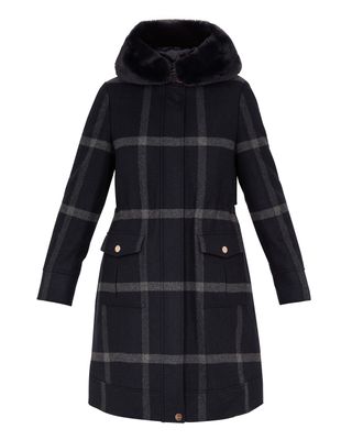 Ted Baker + OHNA Faux Fur Hood Checked Wool Parka