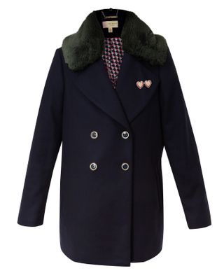 Ted Baker + GAITA Removable Faux Fur Collar Wool Pea Coat