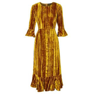 Stine Goya + Midi Flare Dress in Golden Velvet