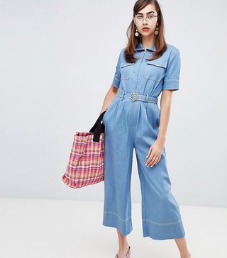 Sister Jane + Boiler Suit With Jewel Heart Belt in Denim