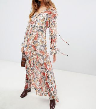 Neon Rose + Maxi Smock Dress in Metallic Paisley Print