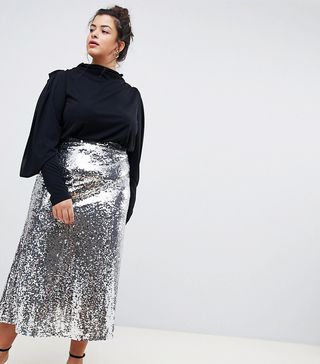 Neon Rose + Plus Midi Skirt in Sequin