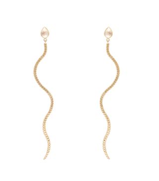 Jacquie Aiche + 14kt Gold & Moonstone Snake Earrings