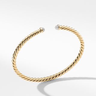 David Yurman + Cable Spira Bracelet with Diamonds in 18K Gold, 4mm