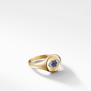 David Yurman + Cable Collectibles Evil Eye Mini Pinky Ring in 18K Gold with Diamonds