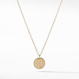 David Yurman + Initial Charm Necklace with Diamonds in 18K Gold
