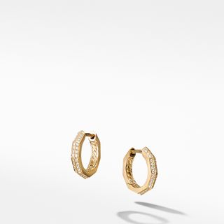 David Yurman + Stax Faceted Huggie Hoop Earrings with Diamonds in 18K Gold